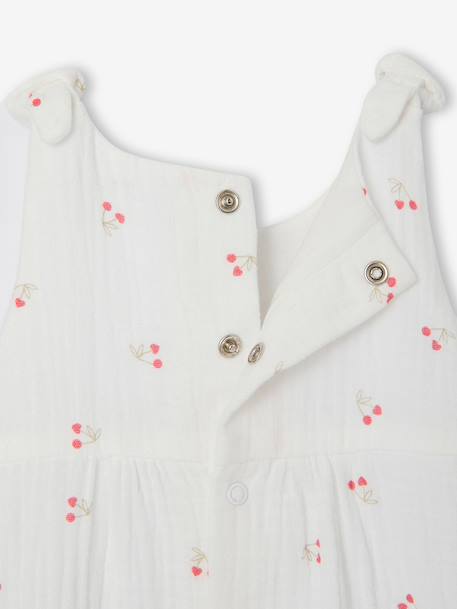 Jumpsuit for Newborn Babies, Embroidery in Cotton Gauze beige+ecru+Light Green/Print 