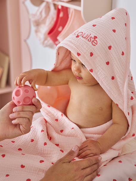 Bath cape + wash mitt MY HEART printed pink 
