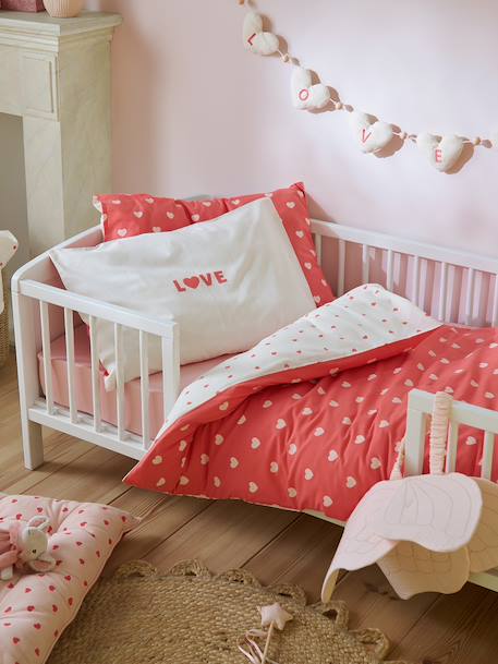 Duvet cover set + pillowcase MY HEART printed pink 
