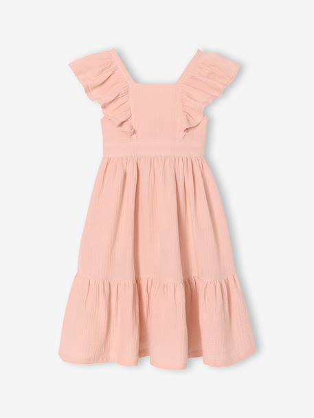 Girl's midi dress in cotton gauze pale pink 