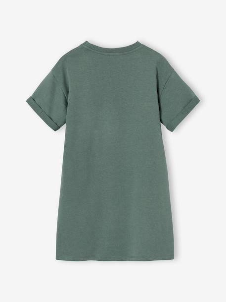 Girls' dress in lightweight fleece green+marl grey+sage green+striped blue 