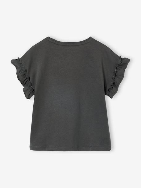 T-Shirt with Iridescent Motif & Short Ruffled Sleeves for Girls anthracite+navy blue+pale pink+pale yellow 
