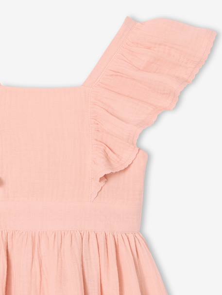 Girl's midi dress in cotton gauze pale pink 