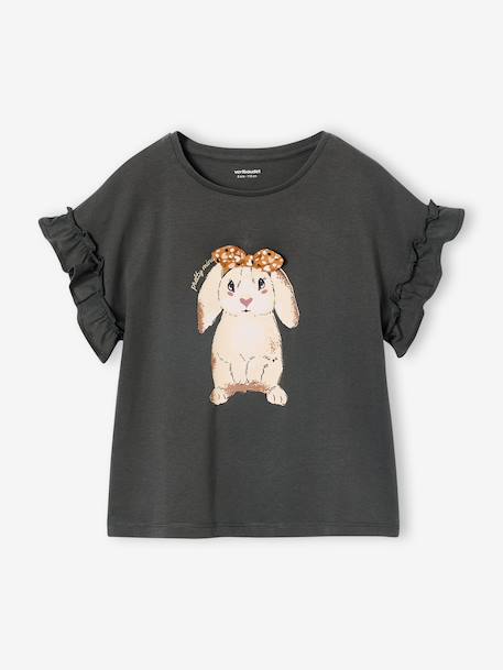 T-Shirt with Iridescent Motif & Short Ruffled Sleeves for Girls anthracite+navy blue+pale pink+pale yellow 