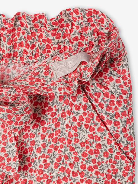 Fluid Cropped Trousers with Floral Print, for Girls emerald green+navy blue+red 