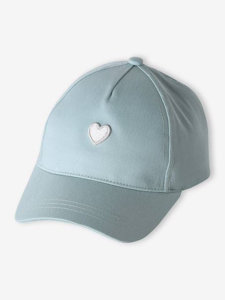 Cap with Embroidered Heart for Girls aqua green+pale blue+pale pink 