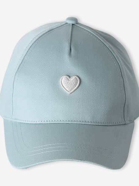 Cap with Embroidered Heart for Girls aqua green+pale blue+pale pink 