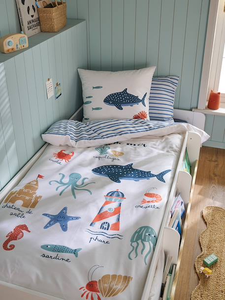 Duvet Cover & Pillowcase Set, SEASIDE printed white 