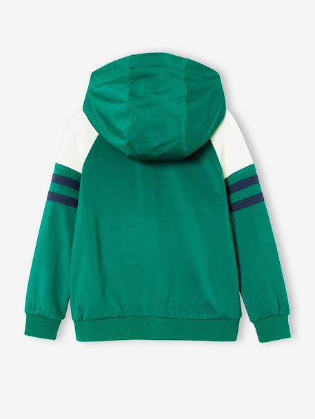 Boys' sporty zip-up hooded sweatshirt with raglan sleeves green+navy blue+pecan nut 