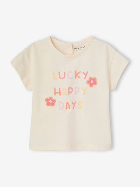 T-Shirt with Crochet Details for Baby Girls ecru+pale pink 