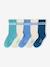 Pack of 5 Pairs of Striped Rib Knit Socks for Boys blue+grey blue+navy blue+sky blue 