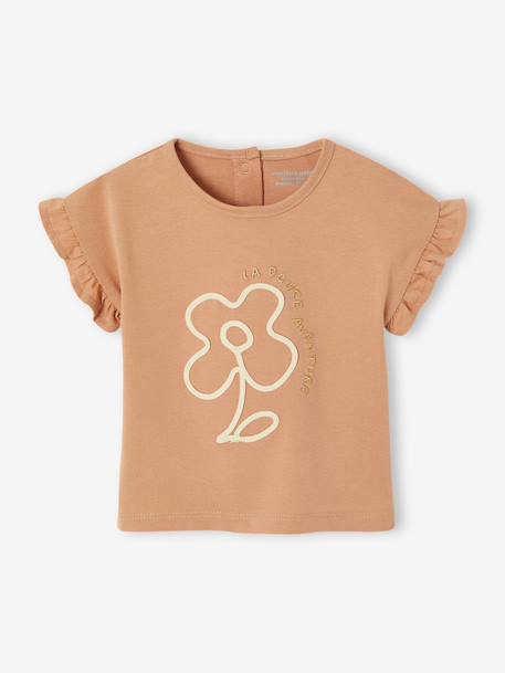 T-shirt with short sleeves for babies in yarn pecan nut 