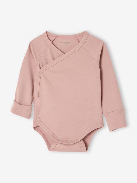 Pack of 3 long-sleeved newborn bodysuits dusky pink 