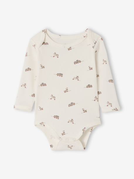 Pack of 3 long-sleeved baby bodysuits sage green 