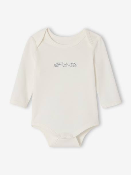 Pack of 5 long-sleeved Dinosaur bodysuits khaki 