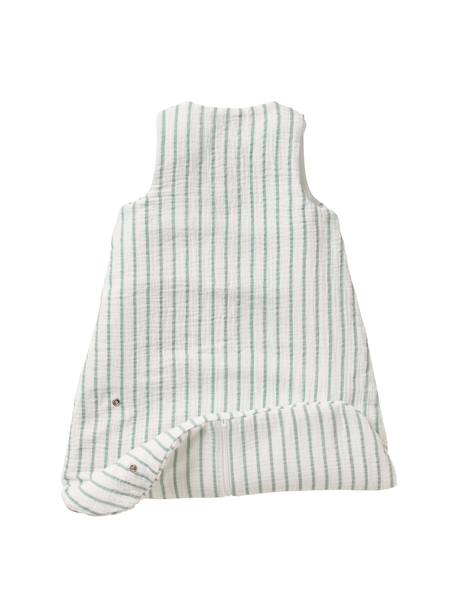 Summer Sleeping Bag with Central Opening, in Striped Cotton Muslin, for Babies sage green 