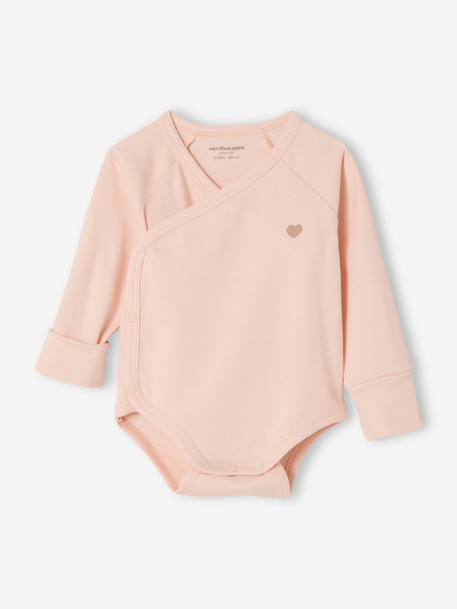 Pack of 3 long-sleeved newborn bodysuits dusky pink 