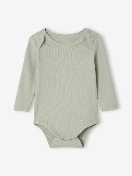Pack of 3 long-sleeved baby bodysuits sage green 