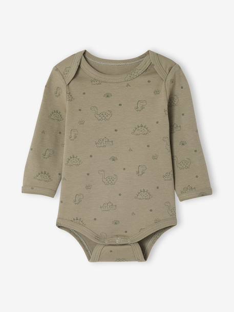 Pack of 5 long-sleeved Dinosaur bodysuits khaki 