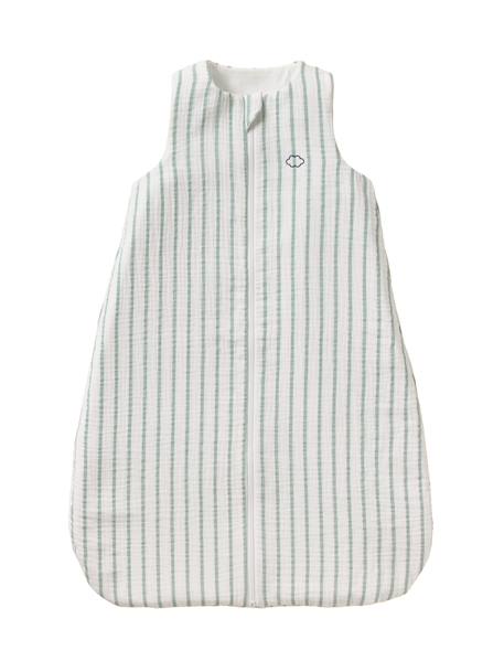 Summer Sleeping Bag with Central Opening, in Striped Cotton Muslin, for Babies sage green 