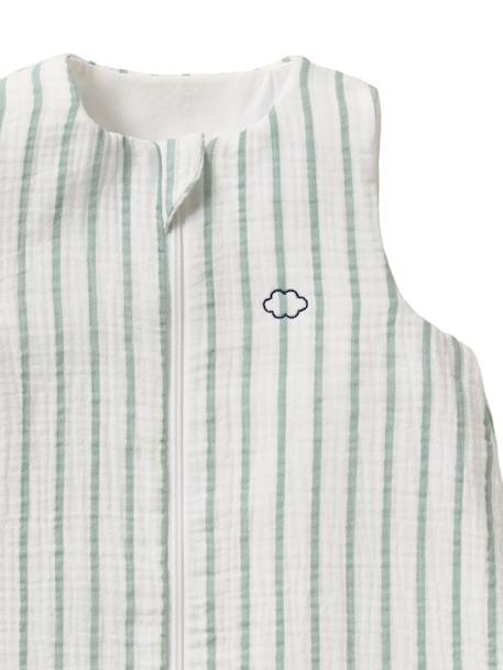 Summer Sleeping Bag with Central Opening, in Striped Cotton Muslin, for Babies sage green 