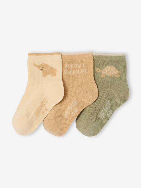 Pack of 3 pairs of baby boys' socks olive 