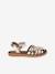 Leather Sandals with Hook-&-Loop Straps for Children ecru+gold 