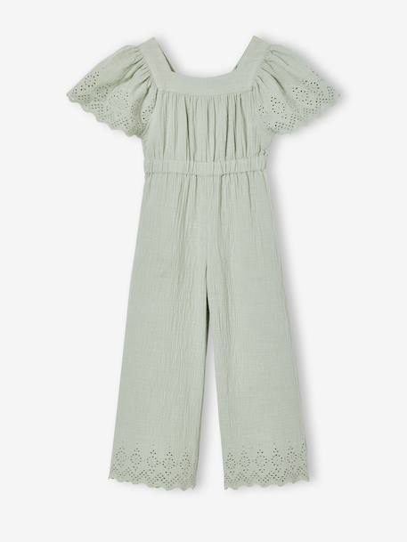 Embroidered Cotton Gauze Jumpsuit blush+sage green 