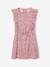 Printed frilled-sleeve dress for girls emerald green+pale pink+printed white 