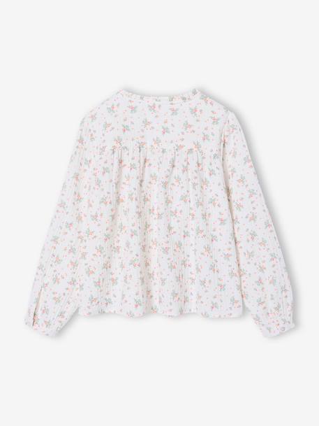 Cotton Gauze Shirt for Girls ecru+pale pink+printed white 