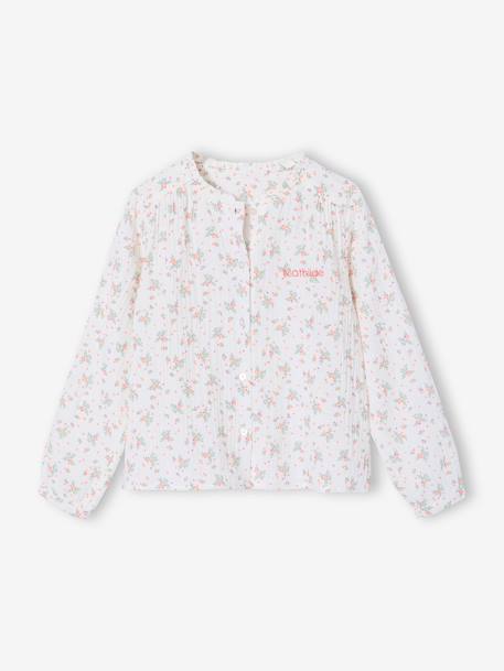 Cotton Gauze Shirt for Girls ecru+pale pink+printed white 