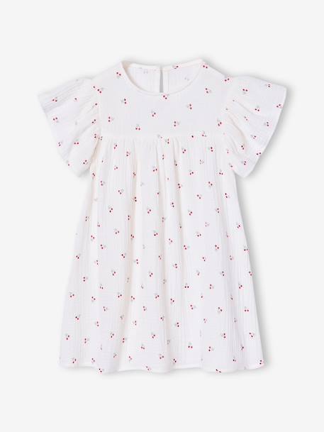 Cotton Gauze Dress with Floral Print, for Girls beige+pale pink+printed beige+rose+vanilla 
