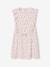 Printed frilled-sleeve dress for girls emerald green+pale pink+printed white 