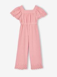Girls-Embroidered Cotton Gauze Jumpsuit 