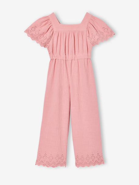 Embroidered Cotton Gauze Jumpsuit blush+sage green 