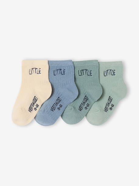 Pack of 4 Pairs of 'Little' Socks for Babies coral+navy blue+pale blue+pale pink 