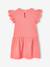 Girls' cotton gauze dress with short embroidered sleeves coral+yellow 