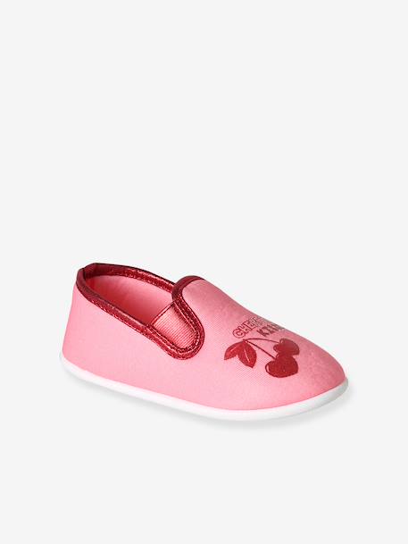 Elasticated Canvas Slippers for Children pale pink+printed pink+rose 