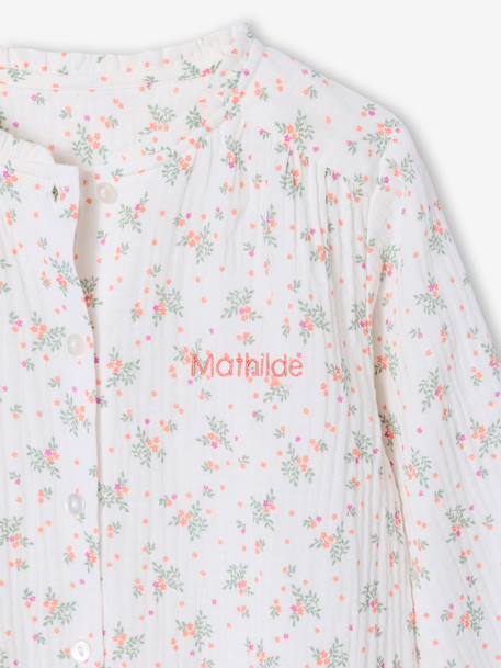 Cotton Gauze Shirt for Girls ecru+pale pink+printed white 