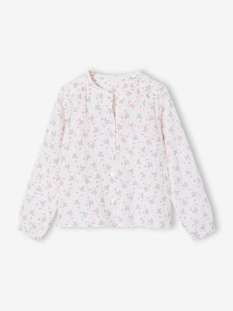 Cotton Gauze Shirt for Girls ecru+pale pink+printed white 