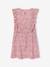 Printed frilled-sleeve dress for girls emerald green+pale pink+printed white 