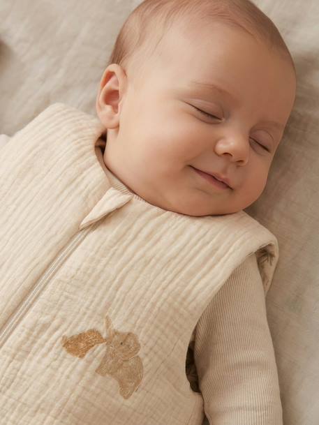 Sleeping Bag with Central Opening in Cotton Muslin for Babies, BABYLON ecru 