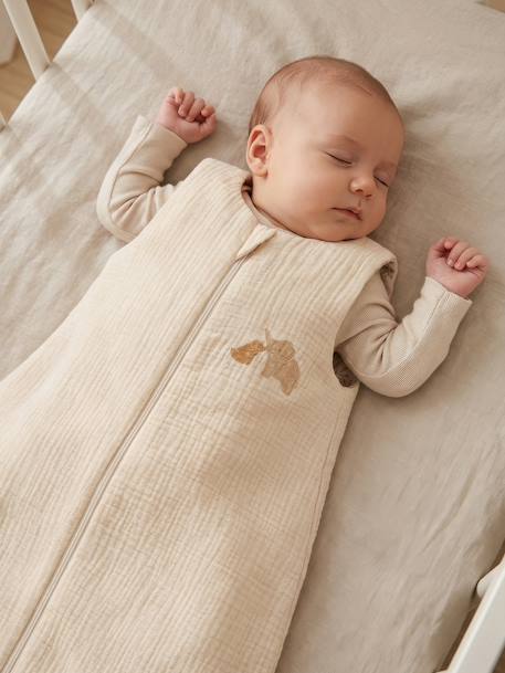 Sleeping Bag with Central Opening in Cotton Muslin for Babies, BABYLON ecru 