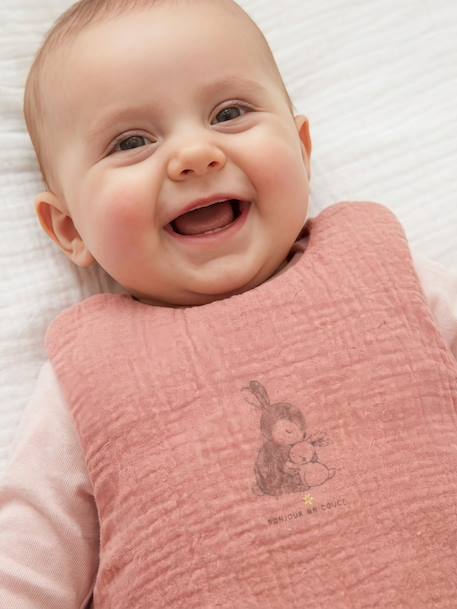 Sleeveless baby sleeping bag in cotton muslin RABBIT old rose 