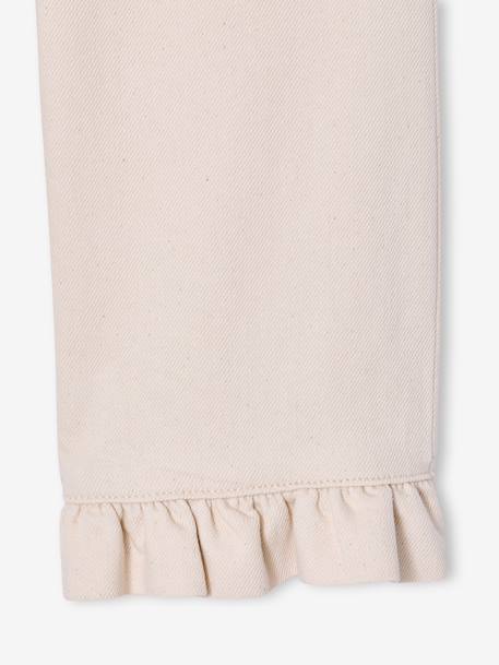 Girl's wide-leg trousers with frills ecru+lilac 
