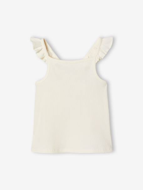 Girl's tank top with frilled straps ecru+sage green 