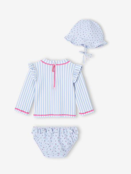 3-piece striped swimsuit light blue 