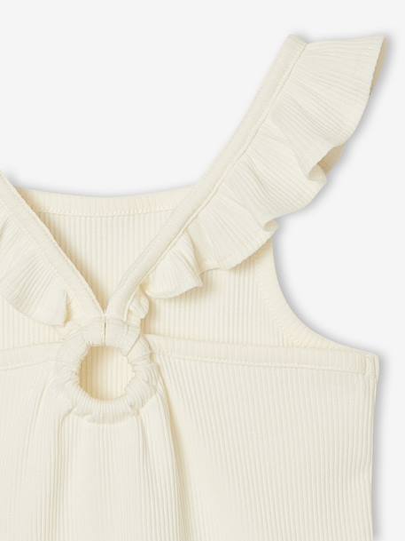 Girl's tank top with frilled straps ecru+sage green 