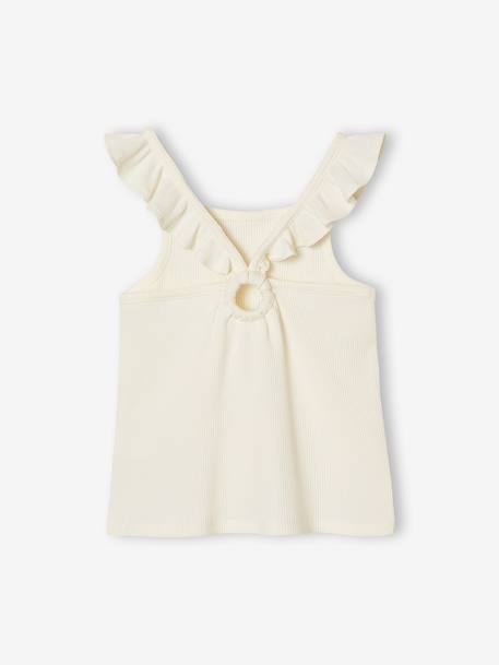 Girl's tank top with frilled straps ecru+sage green 