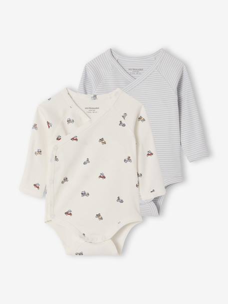 Pack of 2 Long-Sleeved Organic Cotton Bodysuits for Babies sky blue 